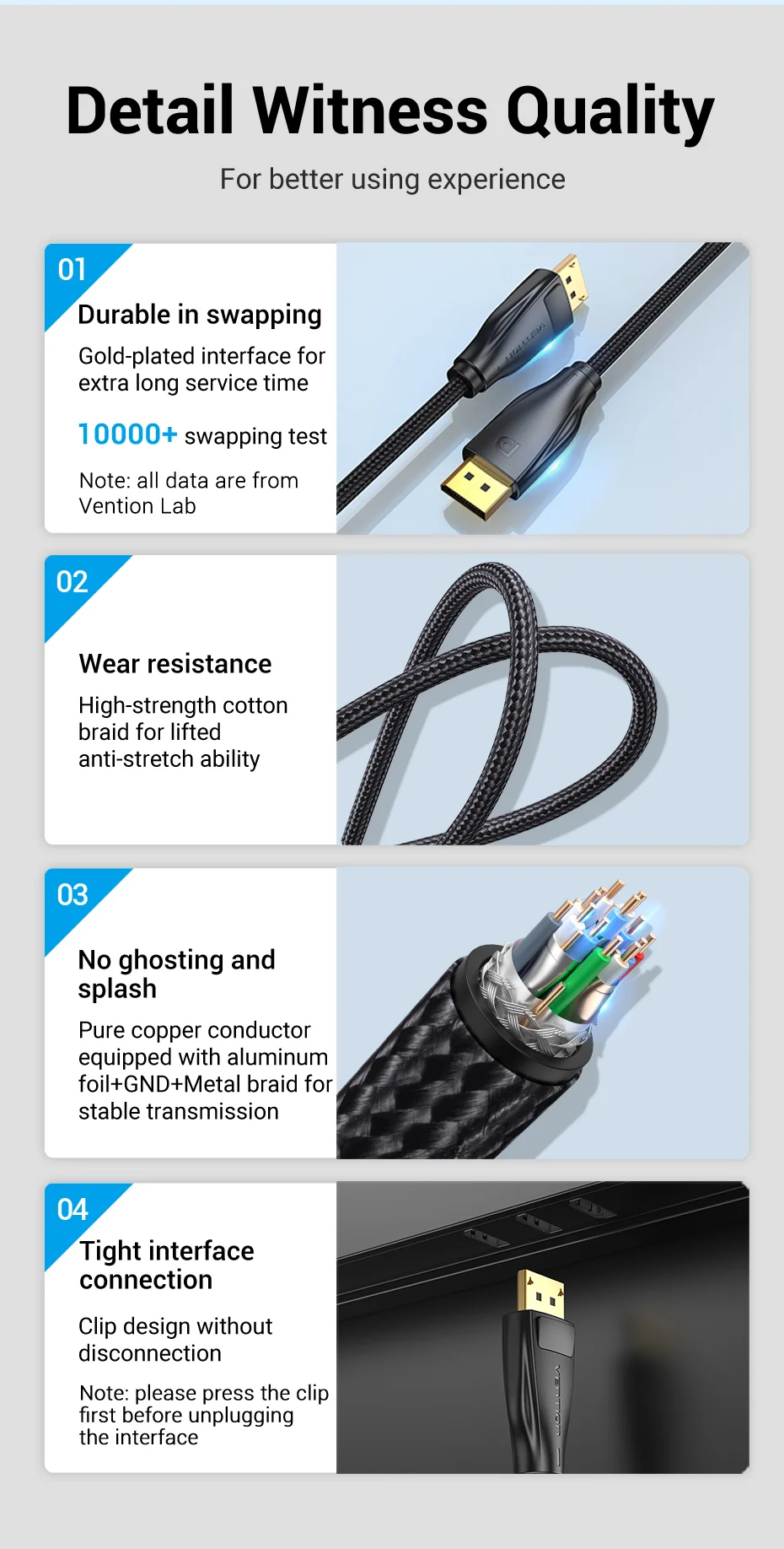 8K DisplayPort 1.4 Cable for TV 4K@144Hz 32.4Gbps DisplayPort to DP for PC Compu