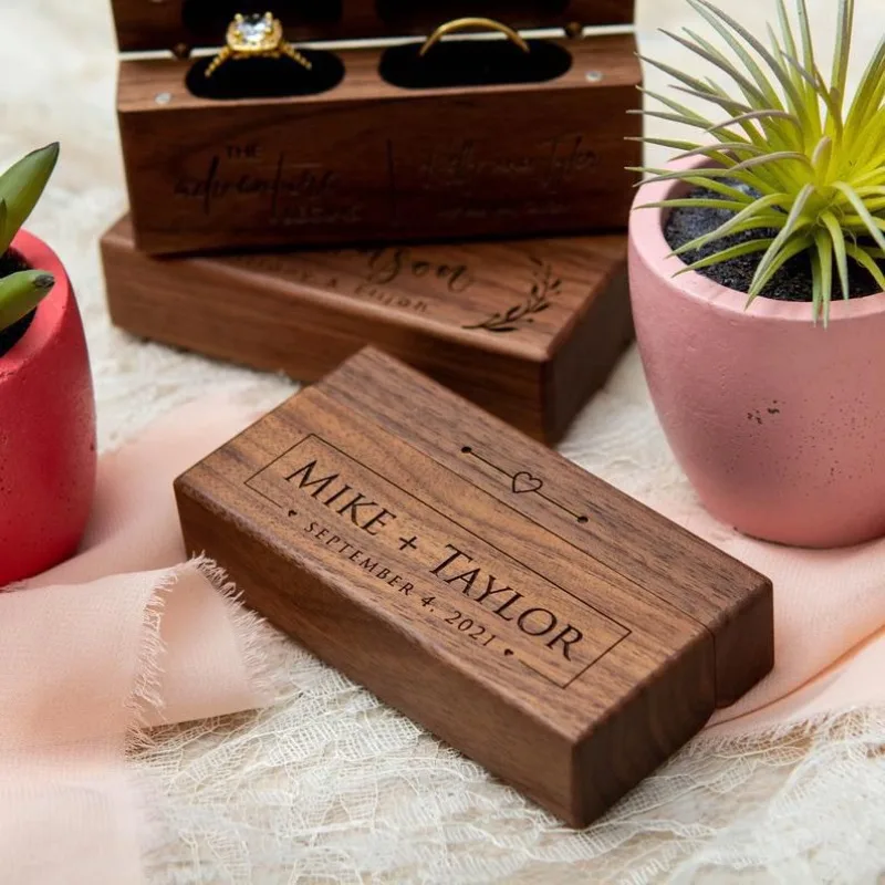 Customized Ring Box Wood Jewelry box Gift for Her Personalized Wedding Engagement Ring Case Storage Custom Keepsake Engraved Vow