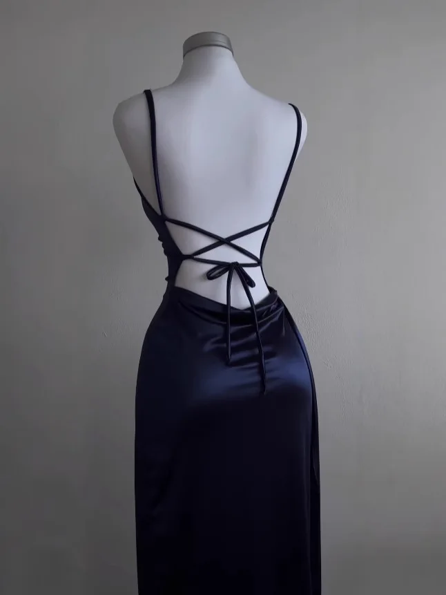 Stylish New Summer Women's U-neck Backless Lace Cross Slim Dress Solid Color Elegant Y2k Sexy Spicy Girl Party Suspender Dress