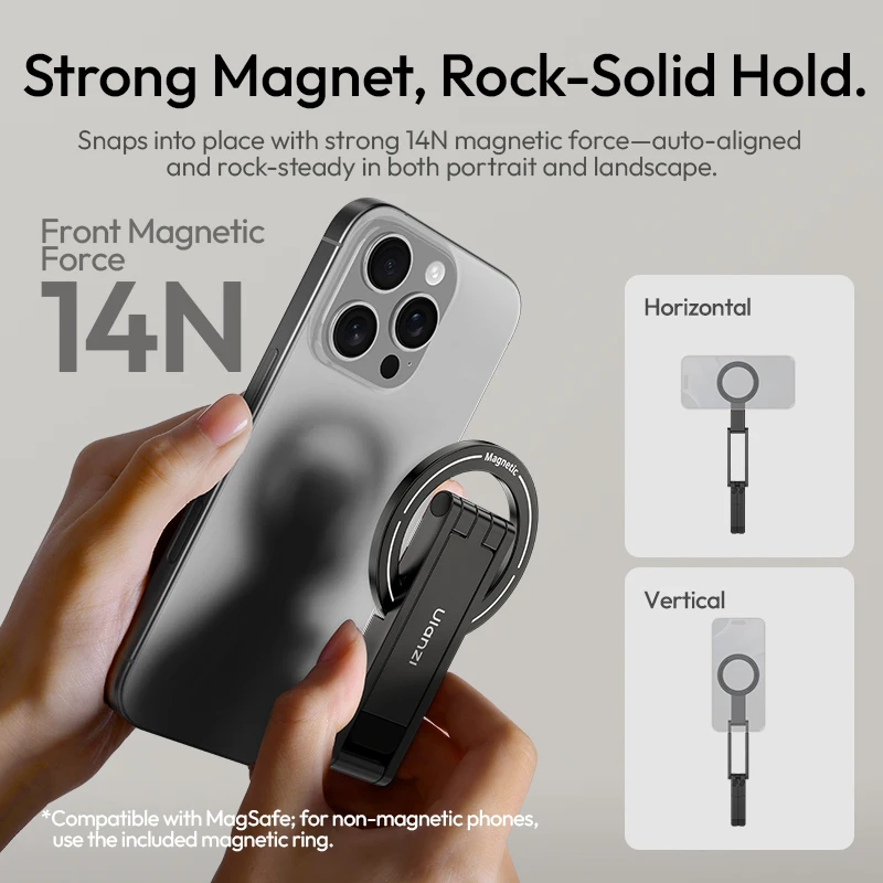 Ulanzi MA60 Foldable Magnetic Phone Tripod 0.8cm Ultra-Slim for iPhone 16 15 Dual-Sided Magnetic Holder Desk Mount Handle Tripod