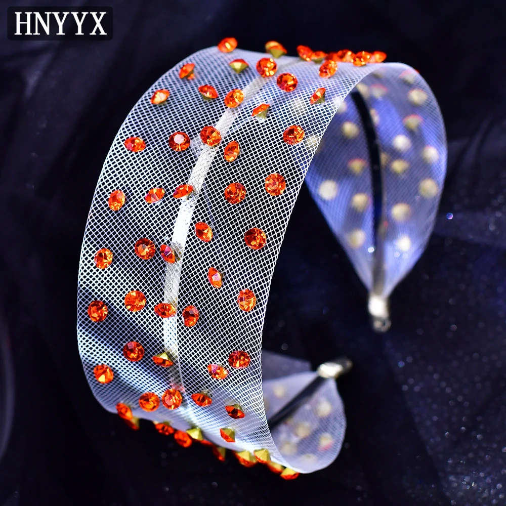 

HNYYX Red Crystal Headbands Wide Mesh Yarn Rhinestone Hair Hoop Fashion Hair Jewelry Elegant Headband for Party A03-R