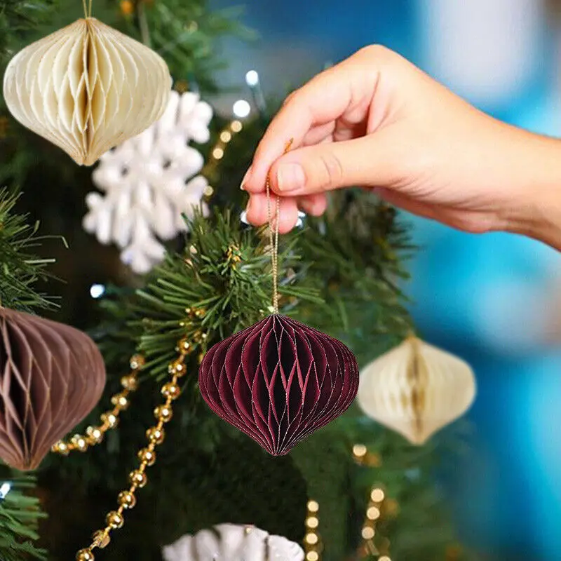 Christmas Decorations New Year Christmas Tree Paper Honeycomb Hanging Decoration Lantern Pendant Home Party Birthday Easy Assemble