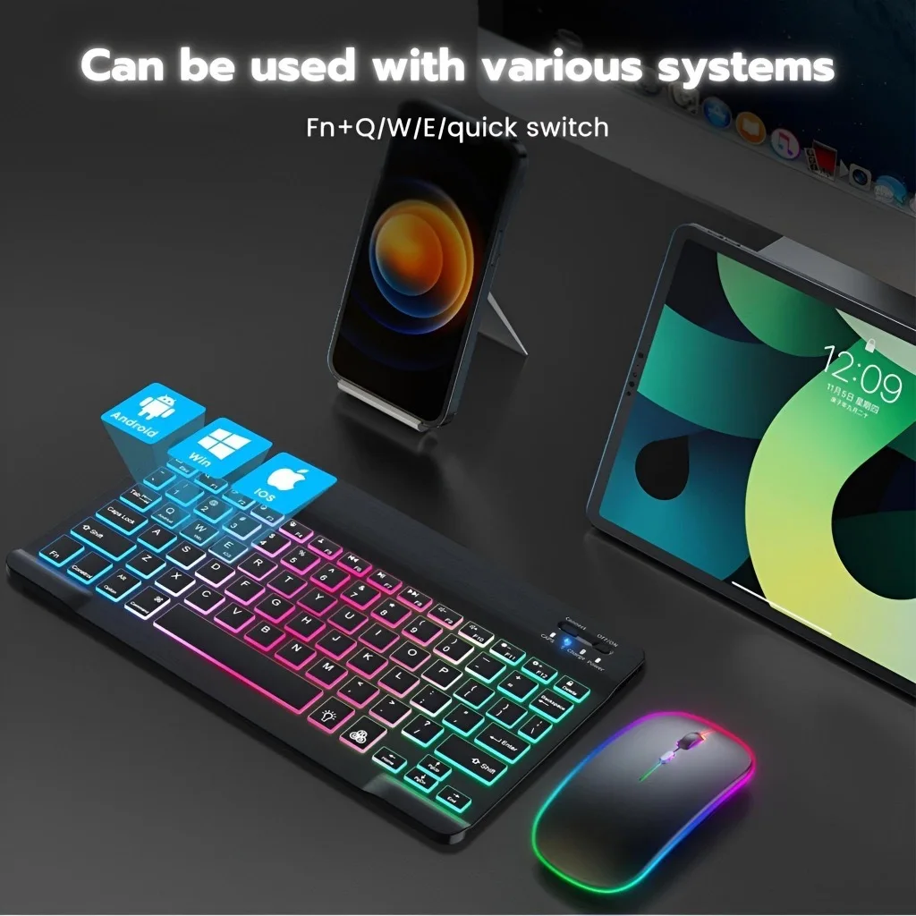 Wireless Keyboard Wireless Keyboard Mouse Tablet Keyboard iPad Keyboard Backlight Wireless Keyboard for Samsung Galaxy Tab S10 S9 S8 Ultra FE A9 Plus Tablet Keyboard And Mouse for iPad Pro 11