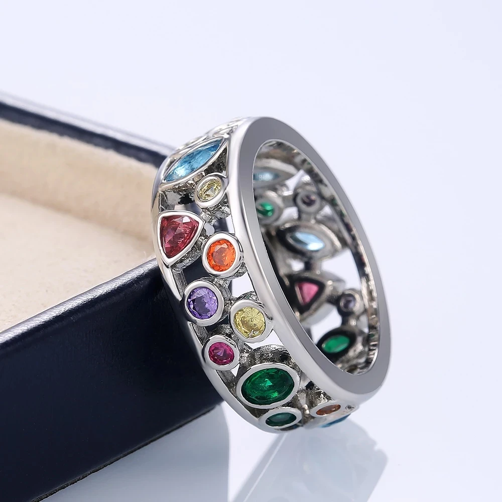 925 Sterling Silver Vintage Colorful Crystal Promise Rings Women Girls Luxury Designer Jewelry silver ring silver rings