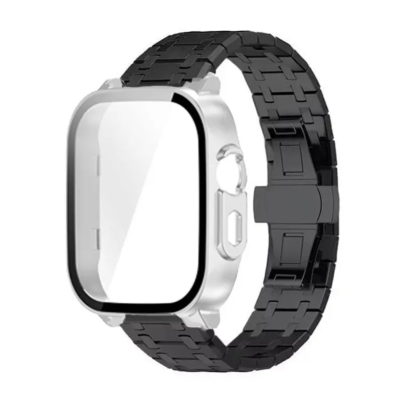 Premium Stainless Steel Band and Tempered Glass Protective Shell with Metal Bracelet Wristband