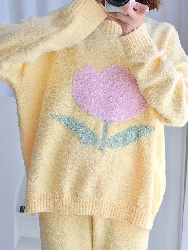 

Pajamas for Women Coral Velvet Long Sleeve Winter Pajamas Thickened Tulip Homewear Set Pajamas Can Be Worn Outside