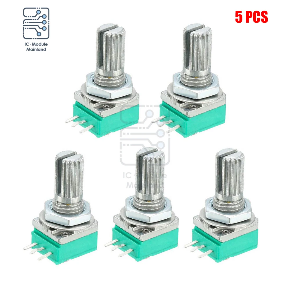 6mm 3 pin Potentiometer B Type 5K 10K B20K B50K B100K B500K ohm Turn Knurled Shaft Single Linear Rotary Potentiometer 5PCS multiturn potentiometer,linear potentiometer,rotary potentiometer,potentiometer kit,trimmer potentiometer,adjustable resistor,potentiometer knobs,electronic components