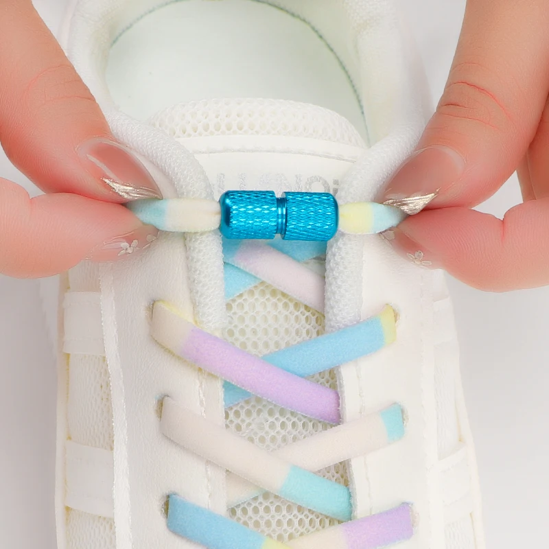 Bunte keine Krawatte Schnürsenkel elastische Schnürsenkel Turnschuhe Regenbogen runde Tennis Schnürsenkel ohne Krawatten Kinder Erwachsene Laufschuhe Zubehör – Detail 2