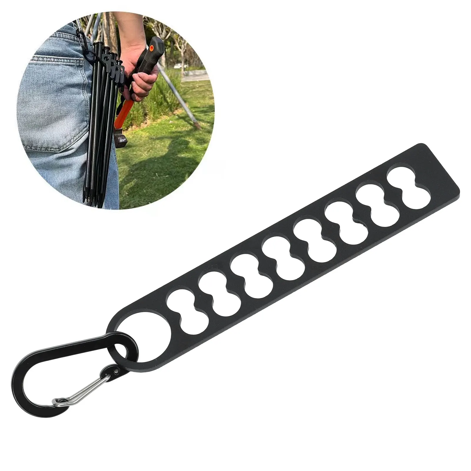 

Outdoor Camping Tent Nail Peg Storage Tool Aluminium Alloy Buckle Camping Stake Storage Device Long Type 16 Holes