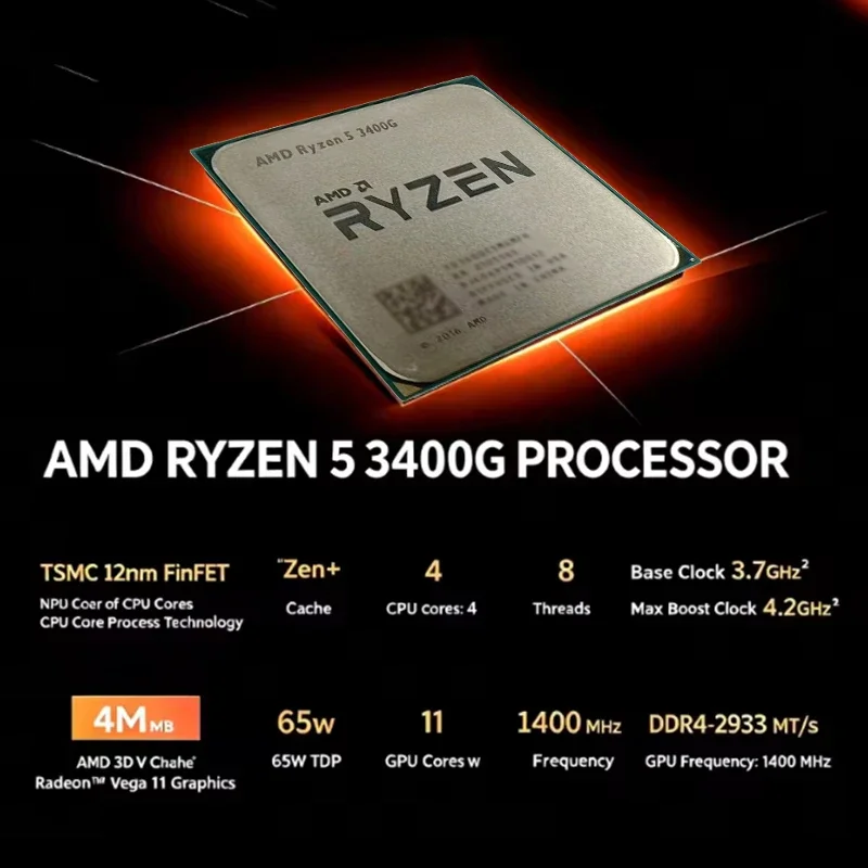 AMD 라이젠 5 3400G R5 3400G 3.7GHz 쿼드코어 8스레드 65W CPU 프로세서 YD3400C5M4MFH 소켓 AM4 루즈 피스