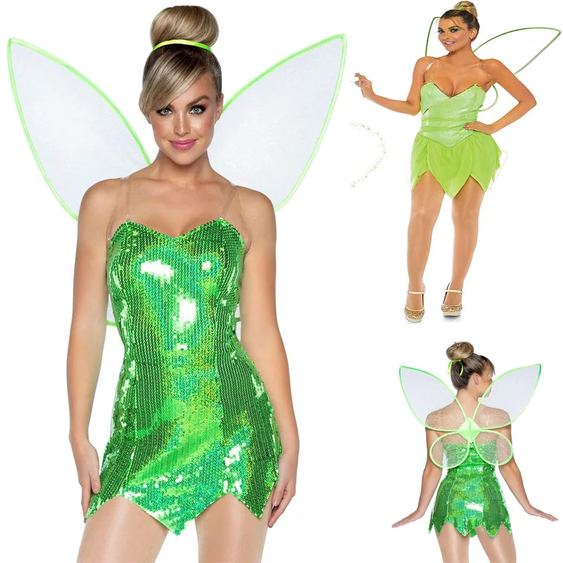 Disfraz De Hada Para Mujer, Vestido De Campanilla Con Lentejuelas Y Alas De Mariposa, Ideal Para Carnaval, Cosplay Y Fiestas De Fantasía