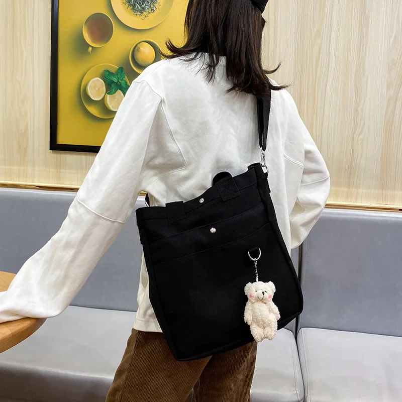 

Woman Canvas Crossbody Shoulder Bags Fashion Solid Large Capacity Tote Cute Pandent Casual Ladies Shopper Handbag For Women Bags