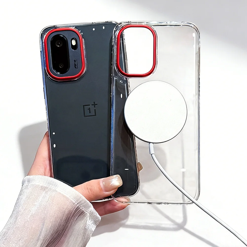 Ultra-Thin Clear Magnetic Case with Red Camera Ring Protect Cover