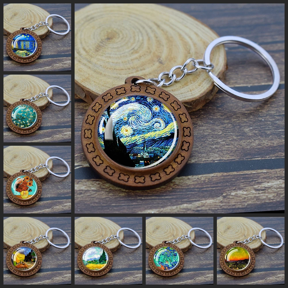 Van Gogh Oil Painting Keychains The Starry Night Over The Rhone Almond