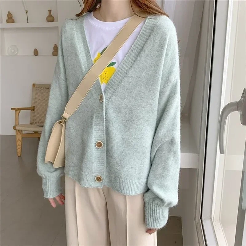 

Chic Korean Fashion Winter Knit Jackets 2021 Women Sweater Cardigan Autumn Solid Cashmere Tops Casual Cardigans College Style