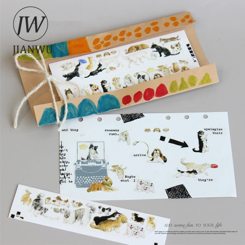 JIANWU 33mm * 500cm Kawaii 애완견 풍경 재료 콜라주 스크랩북 PET 테이프 크리 에이 티브 DIY 저널 편지지