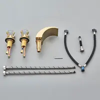 LED Widespread Bathroom Faucet Waterfall Gold Polished Lavatory Faucets Basin Mixer Tap 2 Crystal Knobs 3 Holes 6