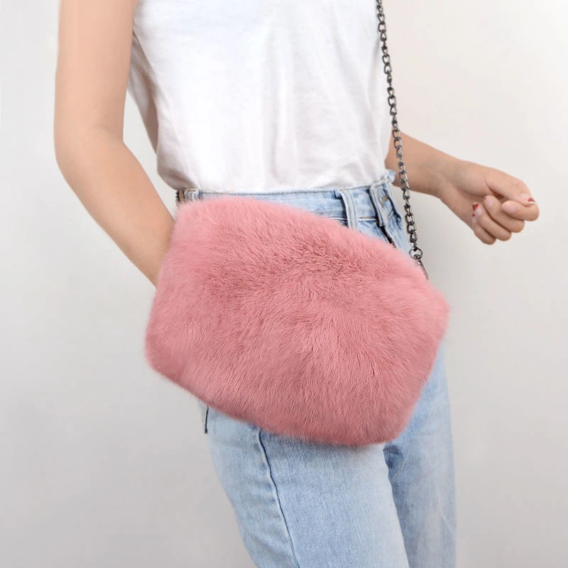 Real Fur Bag Fuzzy Fashion Luxury Fluffy Shoulder Bag Winter Plush Women Warm Hand Purses And Handbags Crossbody Bags For Women