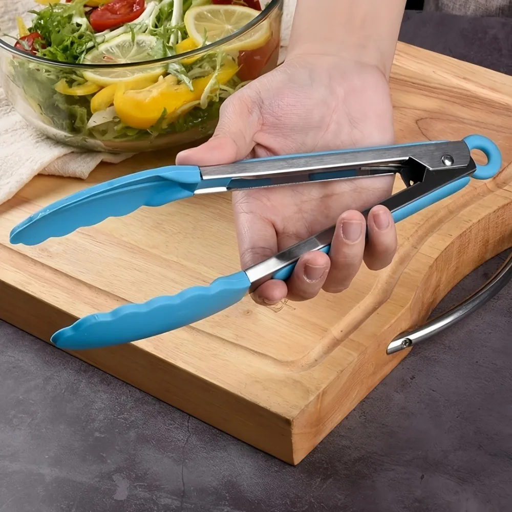 Food Tongs Anti Slip Cooking Serving Tongs Stainless Steel Food Clip Bread Salad Tong Heat-Resistant Barbecue Clips Kitchen Cooking Tool