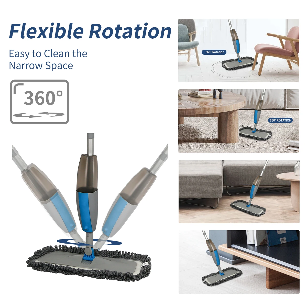 Spray Mop Broom Set Magic Flat Mops for Floor Home Cleaning Tool Brooms Household with Reusable Microfiber Pads Rotating: 3 - 5 Days Free Delivery Only UK Mop