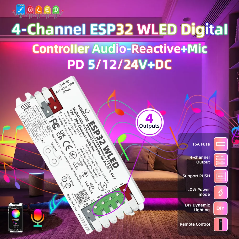 รูปสินค้า ตัวควบคุมเสียง ESP32 สำหรับไฟพิกเซล