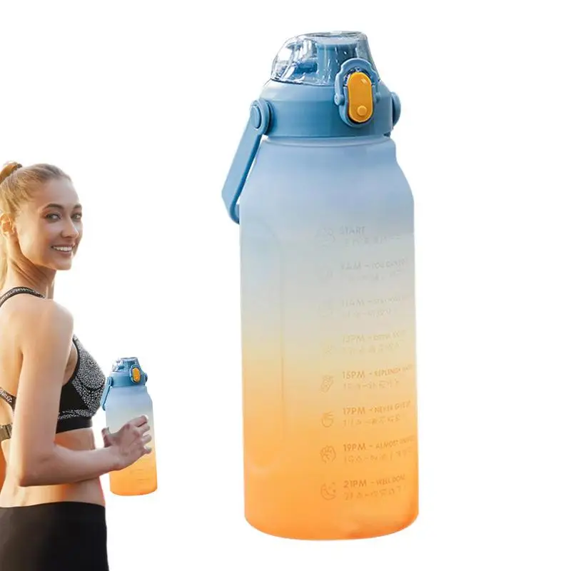 

Чашка для воды с маркером времени, градиентная цветная бутылка с ручкой и маркером времени, матовая бутылка для воды большой емкости для фитнеса