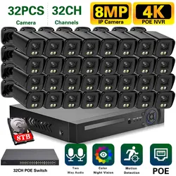 32 Channel NVR Kit 8MP POE CCTV Camera Security System Kit 32CH 4K NVR Color Night Vision Video Surveillance Camera System Set