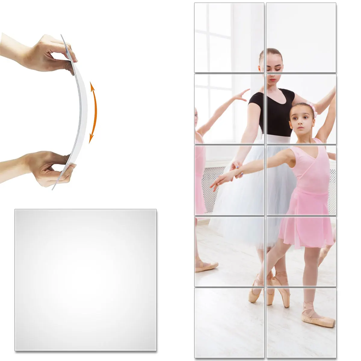 32 Pcs Flexible Non Glass Acrylic Mirror Sheet Tiles Self Adhesive Plastic  Wall Stickers Mirror for Bathroom Wall DIY Decor 6 X 6 Inch Each
