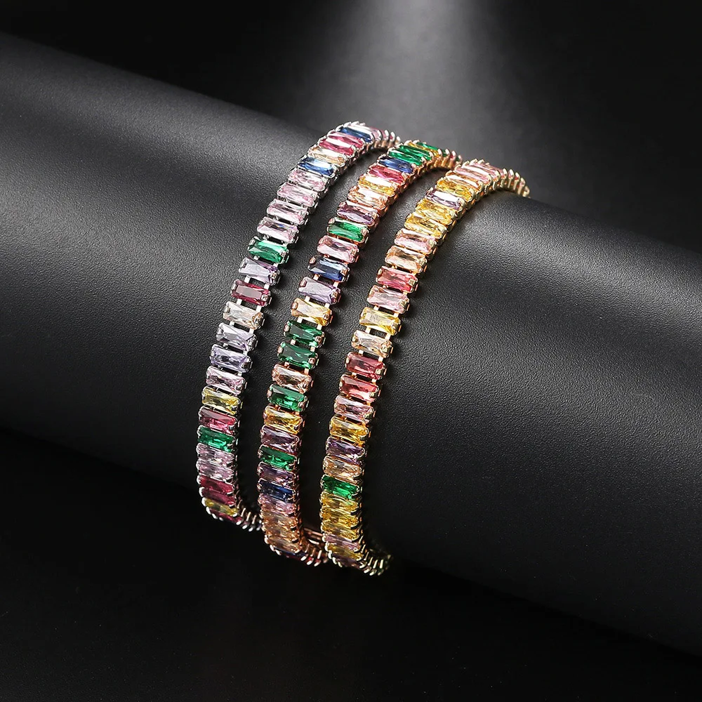 2,5 X5mm Rechteck Kristall Tennis Armbänder Bunte Zirkon Verstellbare Falten Schnalle Kette Auf Hand Partei Klassische Mode Schmuck – Detail 6
