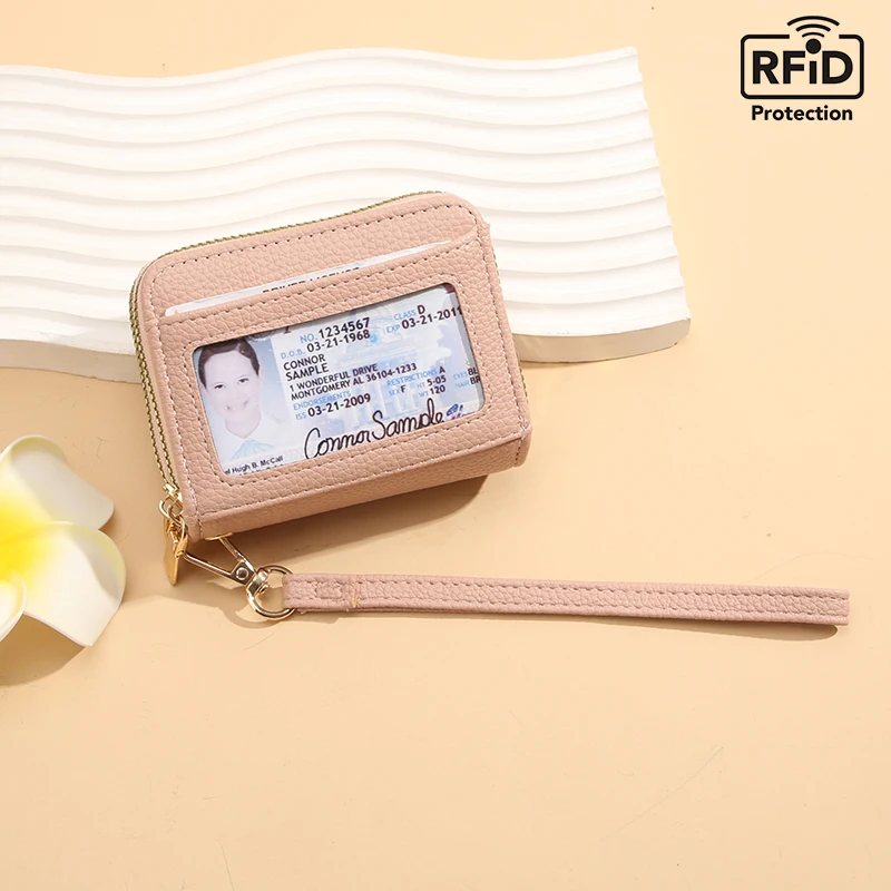 Foreign trade explosive card bag female exquisite rfid leather multi-functional organ card bag double zipper bank cover