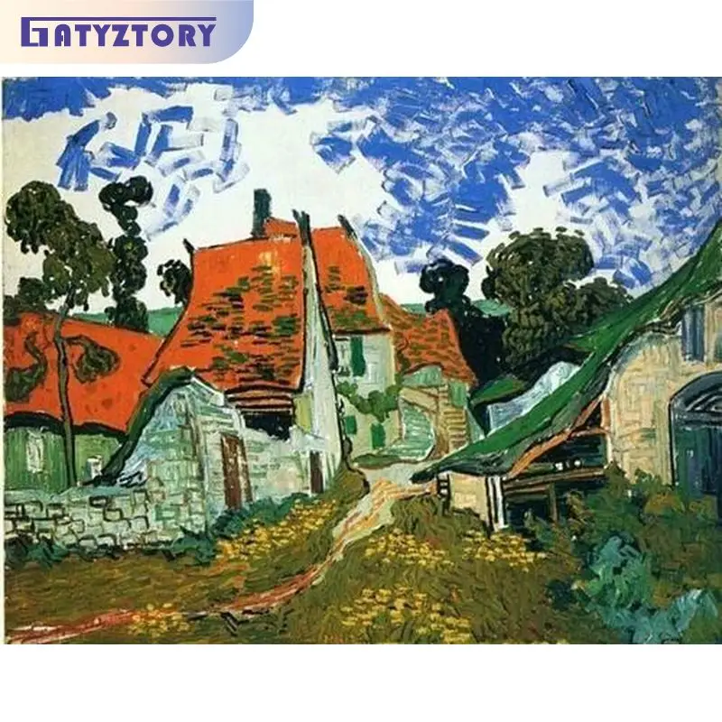 

GATYZTORY Abstract Painting By Numbers Countryside Houses Landscape Coloring With Numbers Adults Crafts Diy Gift With Frame