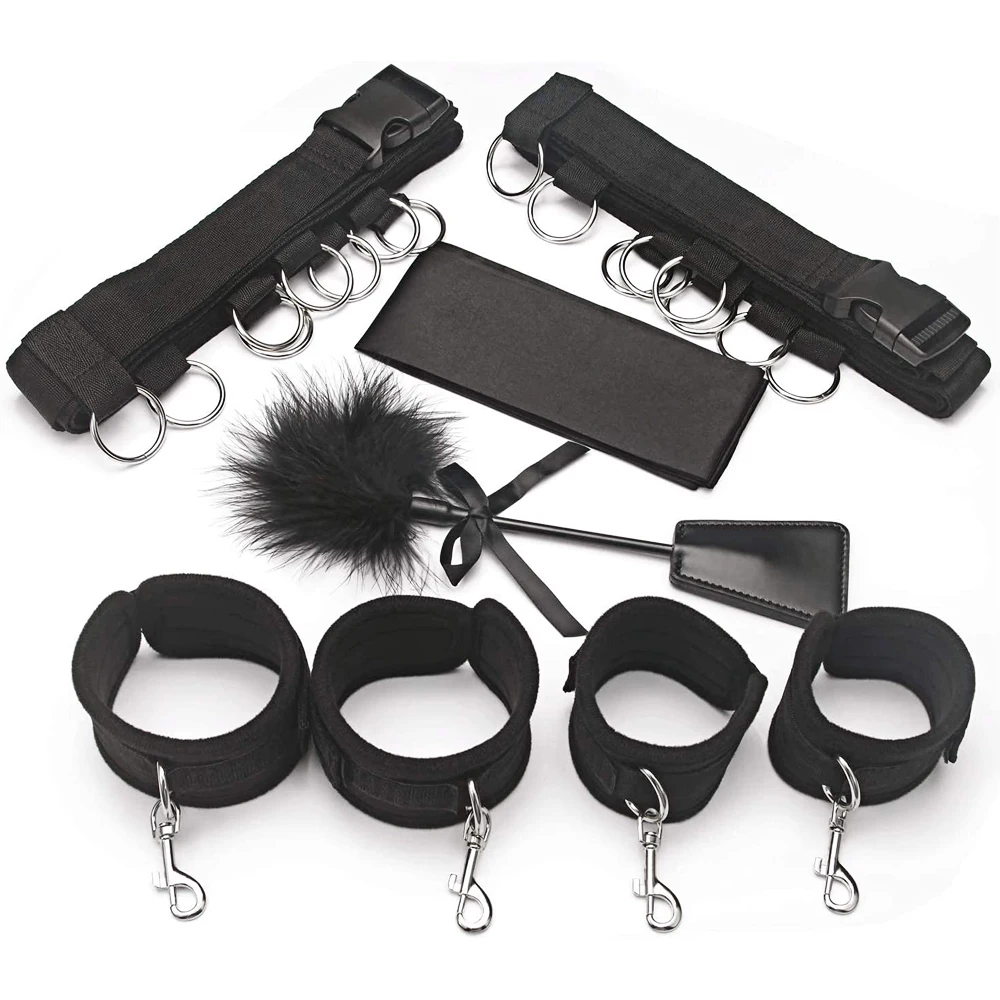 Sexy Leather Bondage Kits Adults Sex Toy Set for Women Men Handcuffs Ankle Cuffs Fetish Slave Collars Adult Bed Games