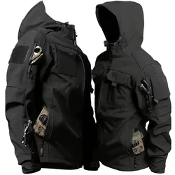 Men's Tactical Softshell Jacket - Waterproof, Windproof, Hooded, Multi - pocket Outdoor Gear - XXXL (Black JKC Jacket)