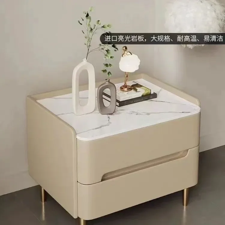All Solid Wood Italian Bedside Table Simple Modern Bedroom Home Light Luxury Rock Slab Bedside Storage New Storage