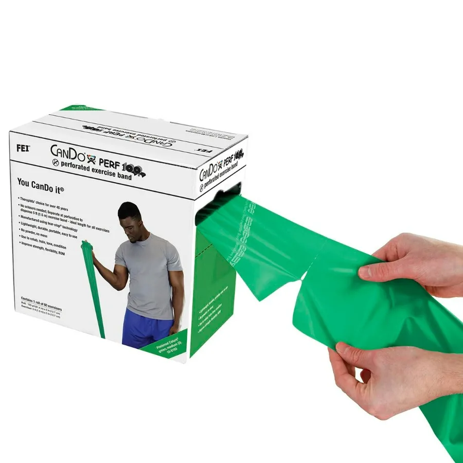 Perf 100 Low Powder Exercise Band, 100 yard with perforations, Green: Medium