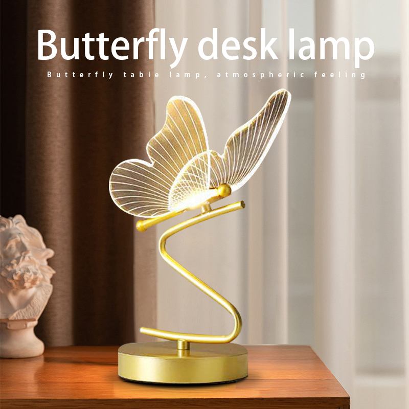 Modern Nordic LED Butterfly Table Lamp, 3-color , Bedroom Bedside Ambient Light, Living Room Home Decoration, Indoor Lighting