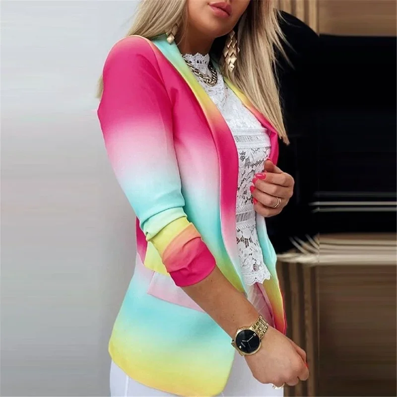 Women Splice Print Long-Sleeve Blazer Jackets 2021 New Fashion Casual Suits Spring Autumn All-match Female Suit Coat Office Lady