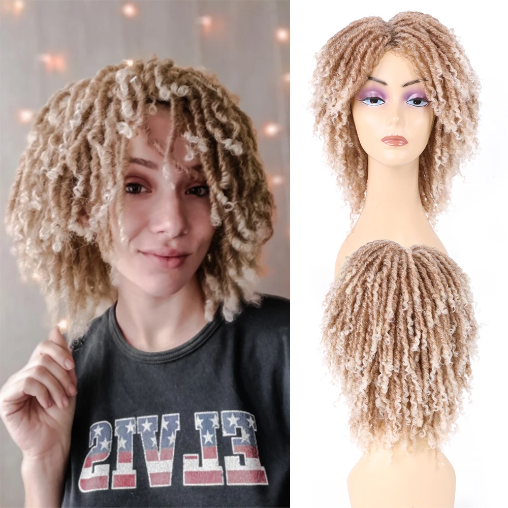 

Short Dreadlock Wig Black Brown Red Blonde Synthetic Soft Faux Locs Wigs Braiding Crochet Twist Hair Wigs For Black Women/Men