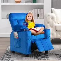 Kids Recliner Ergonomic Adjustable Velvet Lounge Chair with Footrest & Side Pockets Sofa for Boys Girls Bedroom (Navy) 1