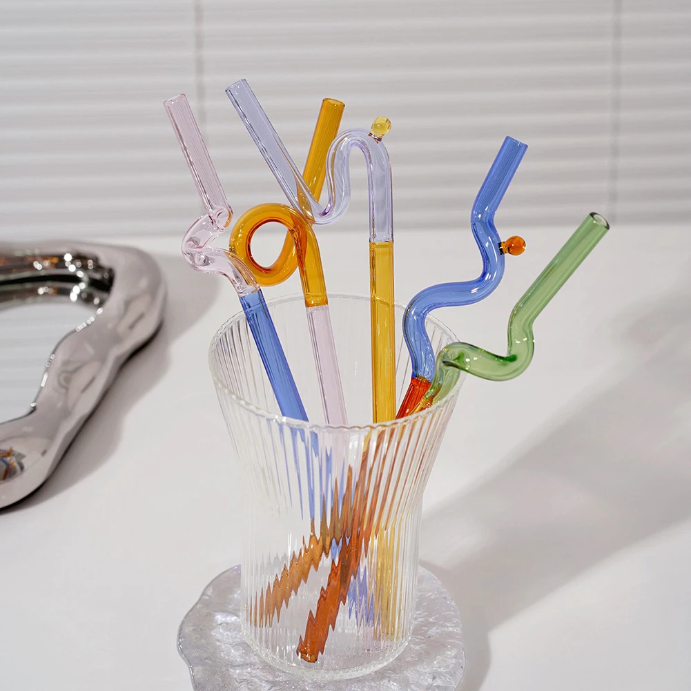 

Irregular Glass Straws Twist Reusable Heat Resistant Straws Healthy Eco Friendly Straws Milk Tea Juice Bar Party Accessories