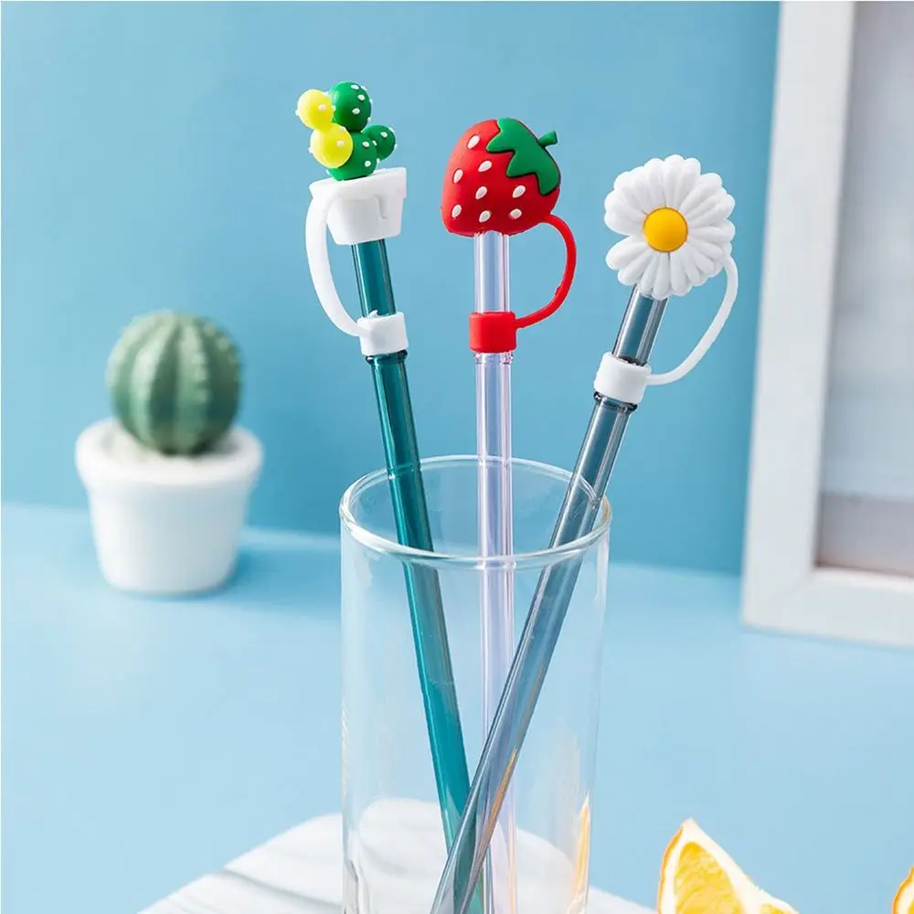 Cute Cartoon Straw Silicone Plug Resuable Anti-Dust Decorative Cap for Straws Glass Stainless Steel Staw Tips