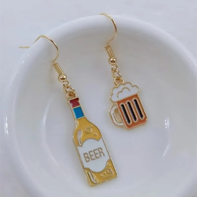 Wine Beer Earrings, Mini Food Earrings, Mini Food Jewelry Handmade Jewelry, Mini Food Jewelry Gifts for Wine Lovers