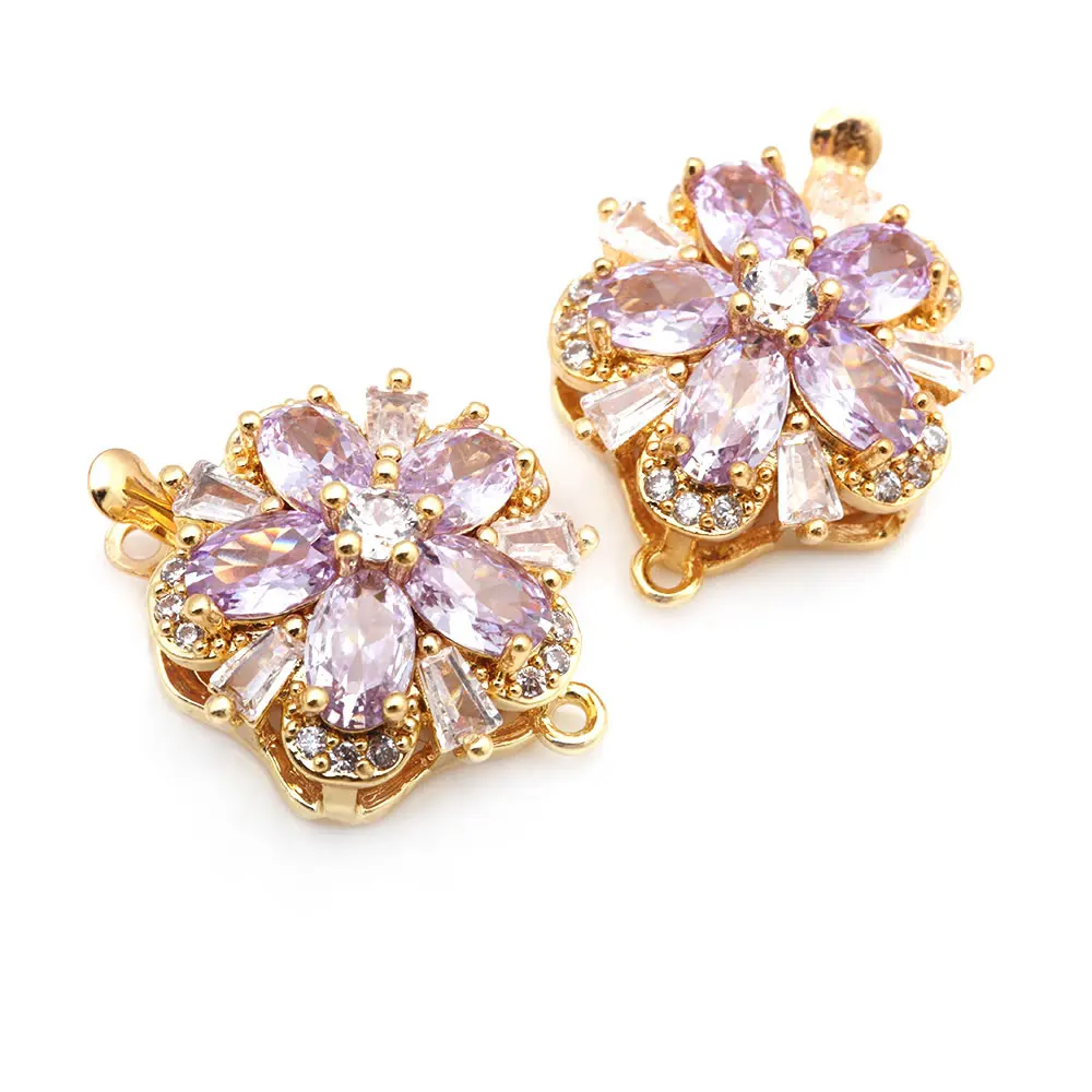 4 juegos de collares de flores de latón y circonio de Color dorado de 18K, cierres de conexión, suministros de joyería Diy de alta calidad - details 11