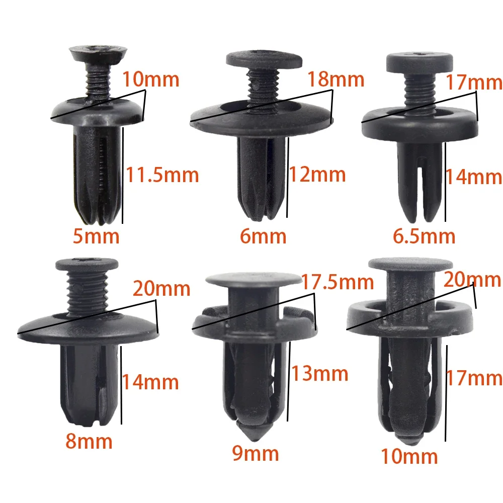 Alta calidad, 5mm, 6mm, 7mm, 8mm, 9mm, 10mm, agujero, retenedor de coche, Clips de plástico, sujetadores, Clip de Panel embellecedor automático, remache de parachoques de carrocería de coche mixto