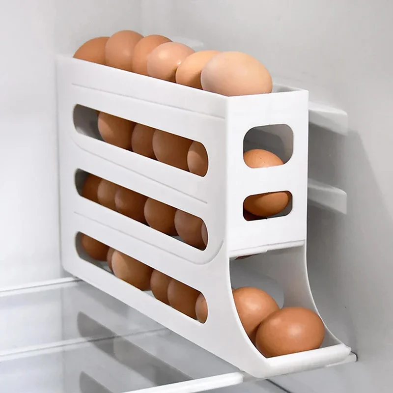 Egg Storage Box 4 Tier For Refrigerator Rolling Organizer Holder