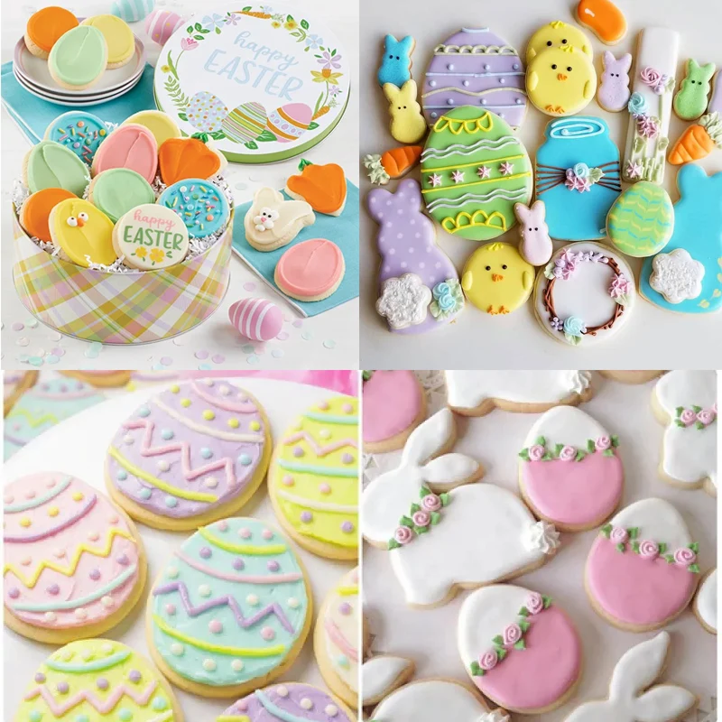 4/5Pcs Easter Bunny Cookies Cutters Mould Rabbit Egg Biscuit Stamp Mold For Spring Easter Party Decoration DIY Baking Bakeware