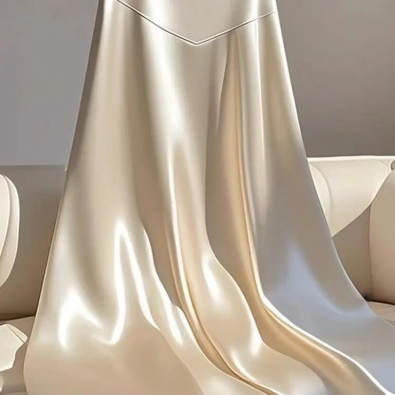 OCEANLOVE White Satin Skirts Women A-line French Style Elegant Vintage Solid Jupe Femme Fashion Simple Long Skirt 3
