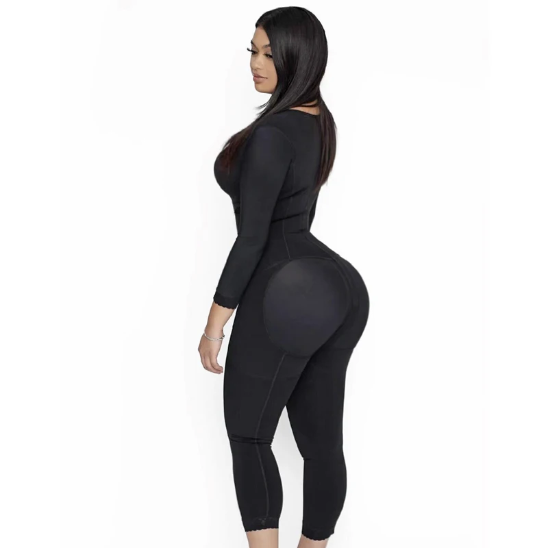 Mid-length Shapewear Women Bodysuit PostpartumTummy Control Shapewear Long Sleeve Full Body Faja With Bra