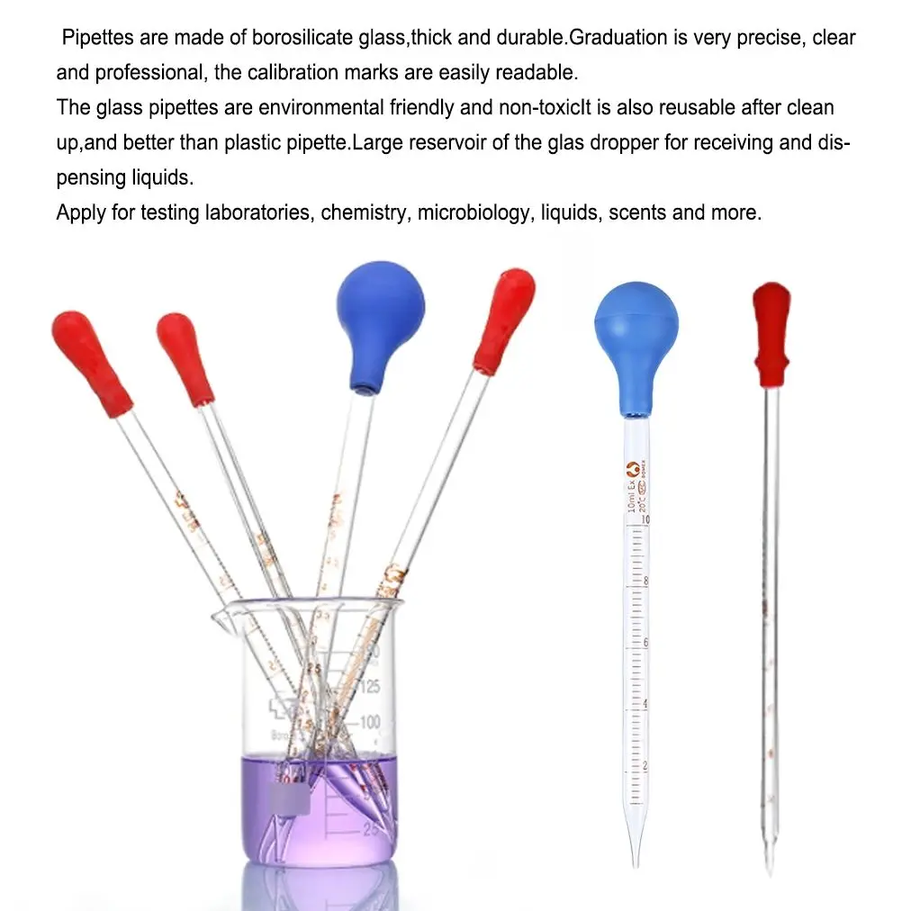 Pipetas Cuentagotas Graduadas, Gotero De Vidrio De 1ml, Pipeta De Vidrio De 1ml Pipeta De Aceites Esenciales Con Escala Gotero De Goma De Punta Recta Para Uso En Laboratorio