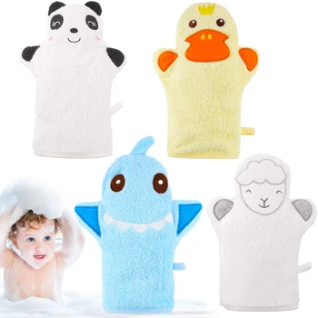 Guanto da bagno per bambini, guanti da bagno progettati in un bel stile animale carino, asciugamano in cotone Scrub delicato per il bagnetto e la doccia del bambino